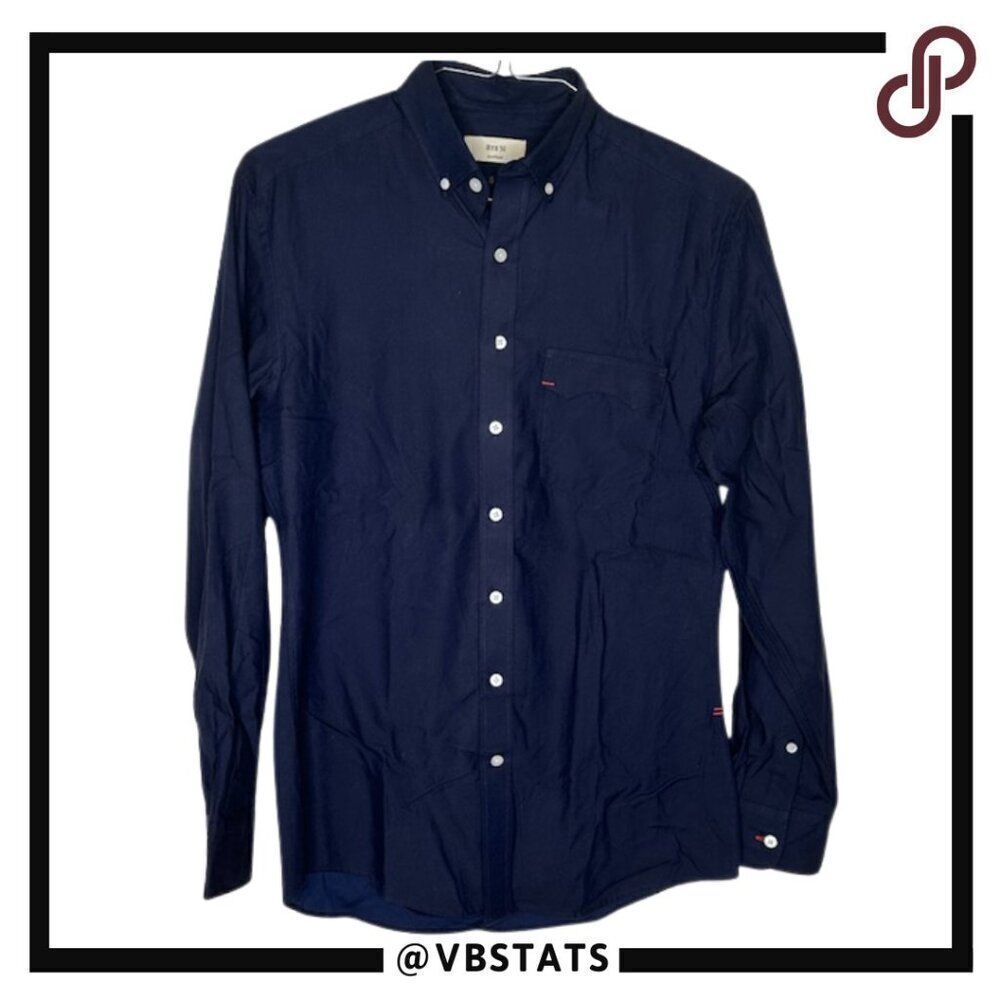 RYE 51 Small Batch Long Sleeve Navy Blue Classic Button Down Shirt in Size Small
